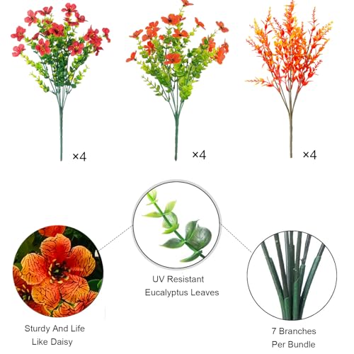 Cherica 12 Pcs Outdoor Fall Decor Fall Flowers Artificial for Decoration Artificial Mums for Outdoors Fake Mums Faux Mums for Outside Half Sphere Plastic Flowers for Outdoors Home Porch - Image 3