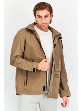 Men Mock Neck Brand Logo Jacket, Light Tan