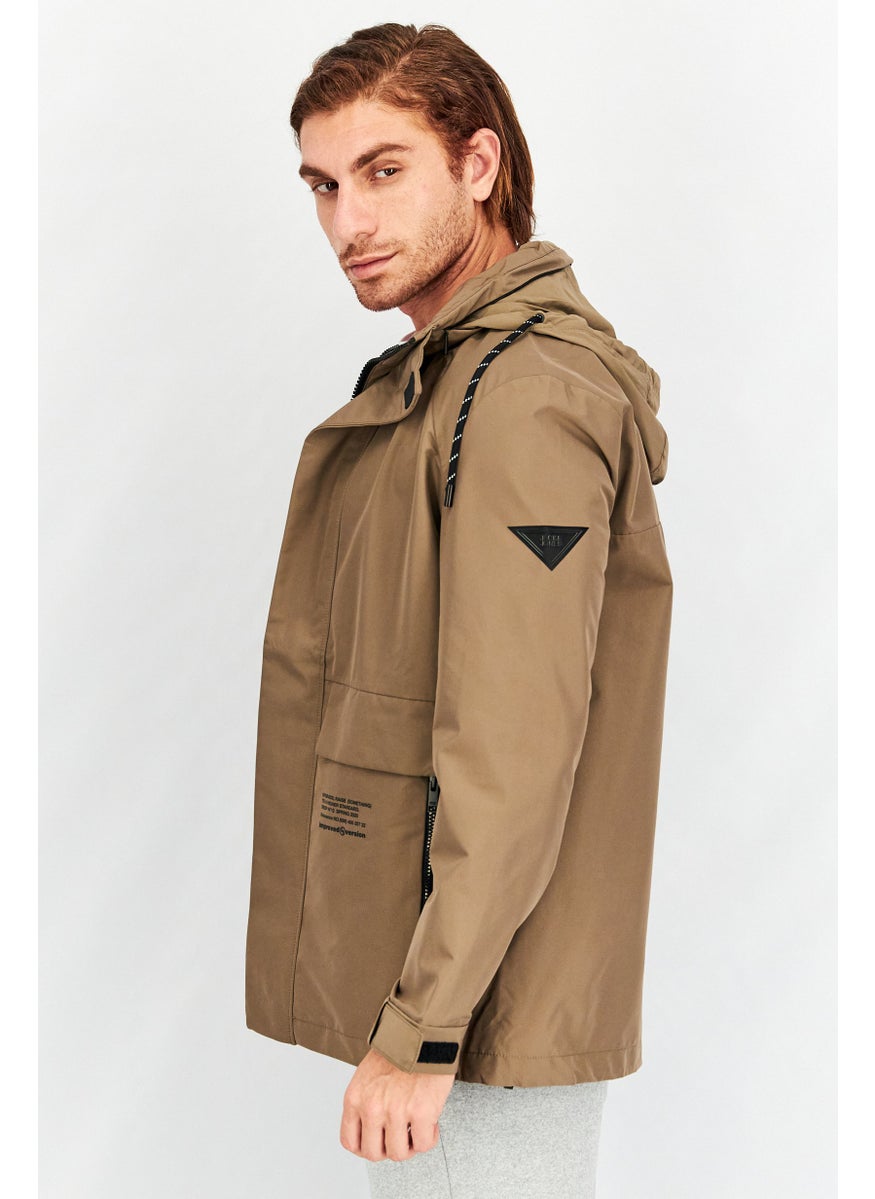 Jack Jones - Men Mock Neck Brand Logo Jacket, Light Tan - Image 1