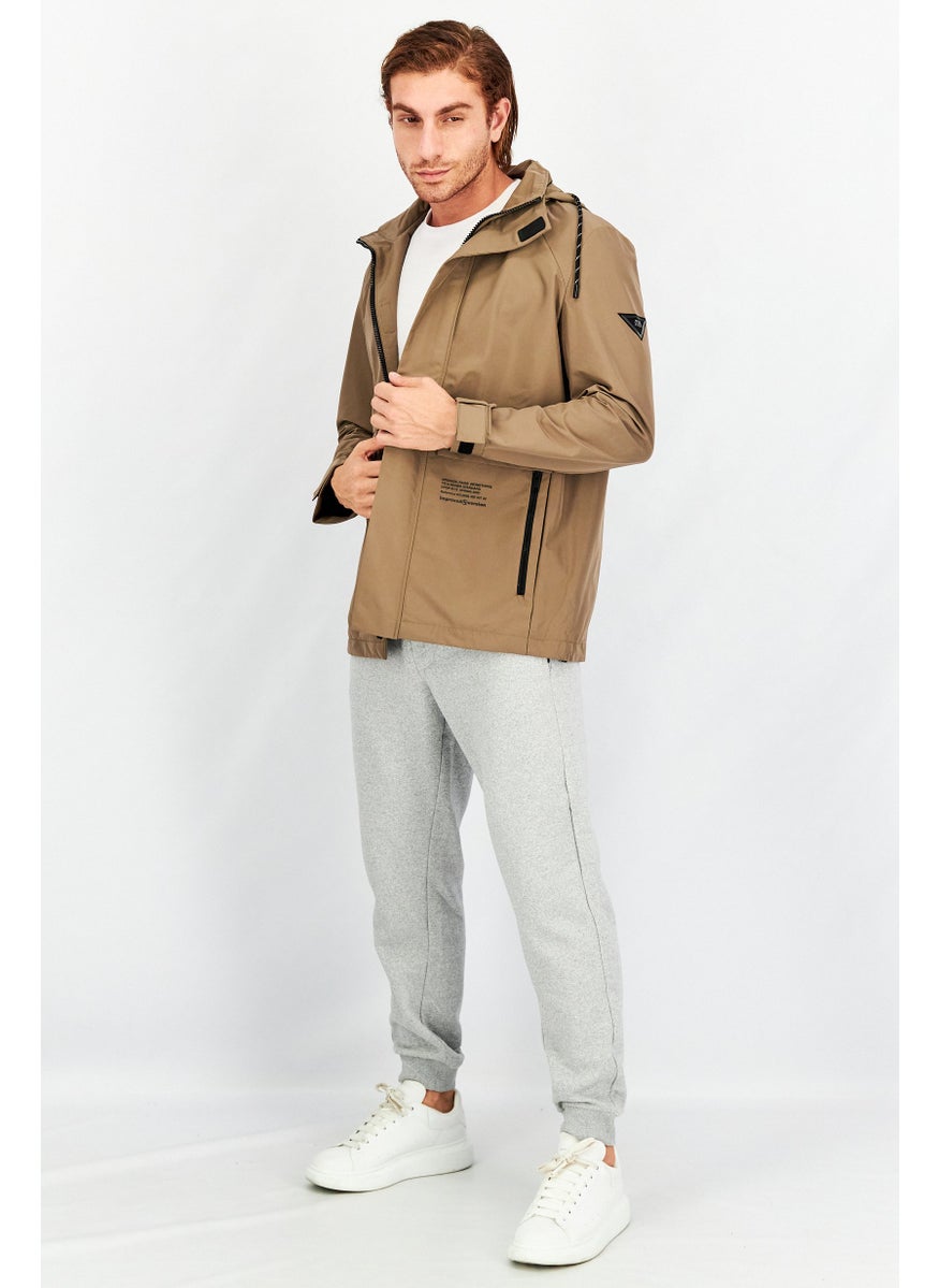 Jack Jones - Men Mock Neck Brand Logo Jacket, Light Tan - Image 1