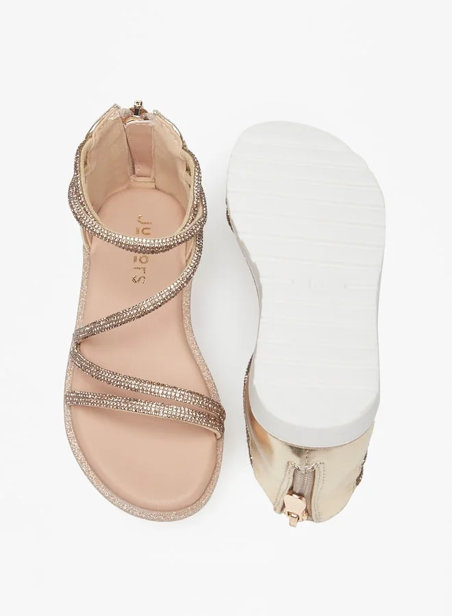 جونيورز Girls Embellished Gladiator Sandals With Zip Closure
