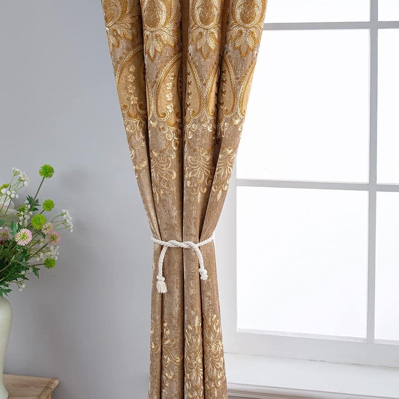 ELKCA Coffee Chenille Curtain with Embroidered Pattern for Living Room European Curtains Set for BedroomGrommet Top 52 W x 84 LPack of 2 - Image 5