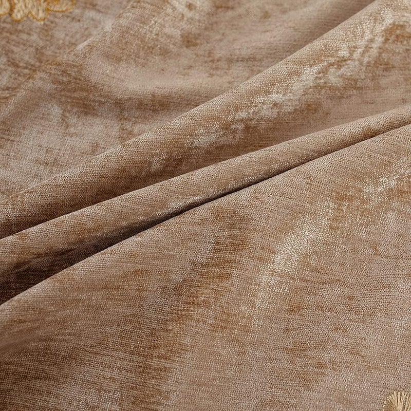ELKCA Coffee Chenille Curtain with Embroidered Pattern for Living Room European Curtains Set for BedroomGrommet Top 52 W x 84 LPack of 2 - Image 3