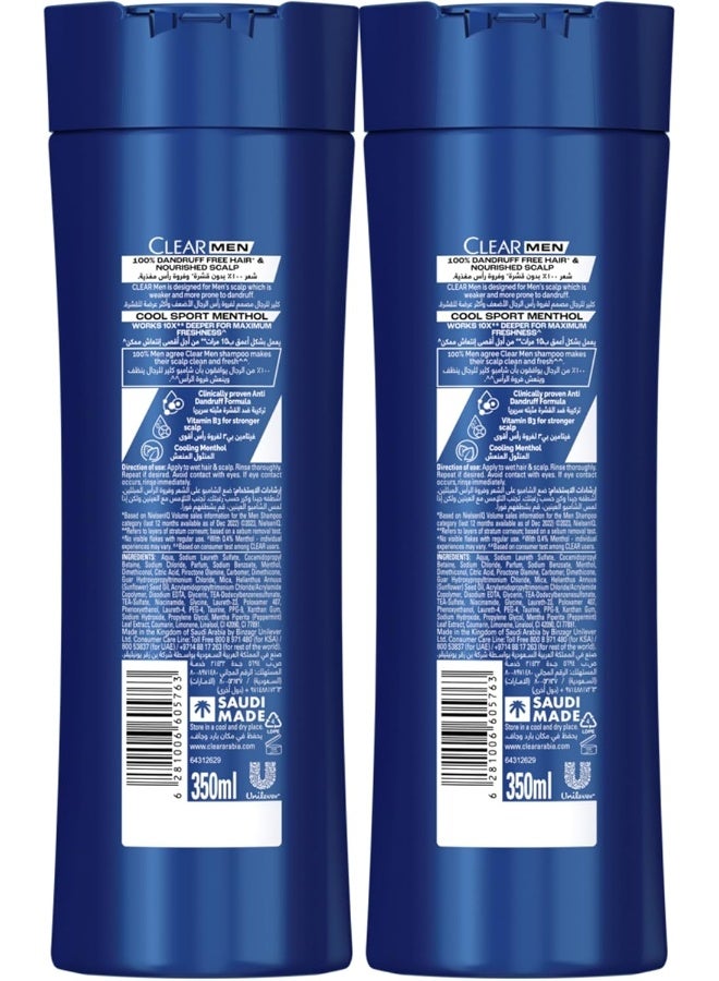 CLEAR Men Anti-Dandruff Shampoo, Cool Sport Menthol 2 x 350ml - Image 2