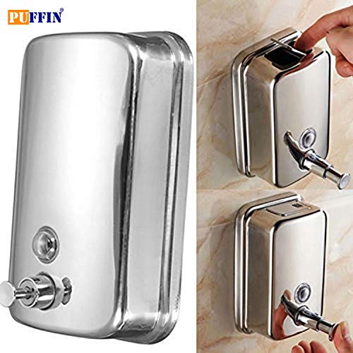 Puffin Heavy Duty Stainless Steel Exclusive Liquid Soap Dispenser, Shower Lotion, Gel, Conditioner, Shampoo Pump Home Kitchen (850ml, Silver) - Image 2