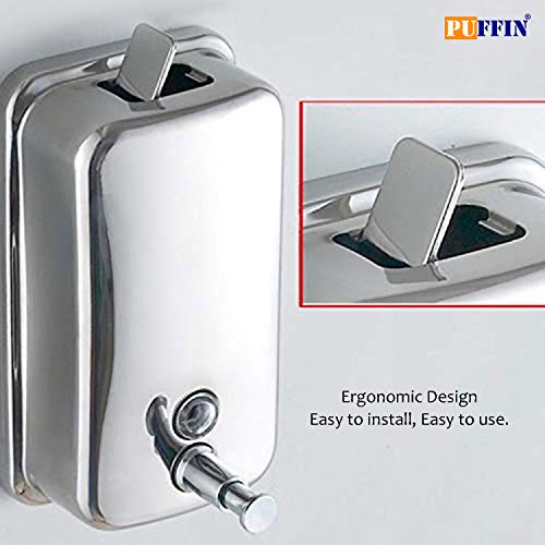 Puffin Heavy Duty Stainless Steel Exclusive Liquid Soap Dispenser, Shower Lotion, Gel, Conditioner, Shampoo Pump Home Kitchen (850ml, Silver) - Image 3