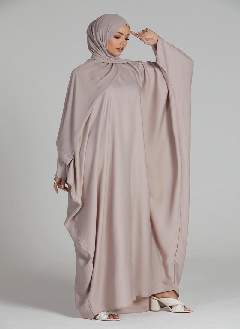 NUKHBAA Elegant plain abaya with belt and Hijab-N238A  - Image 1