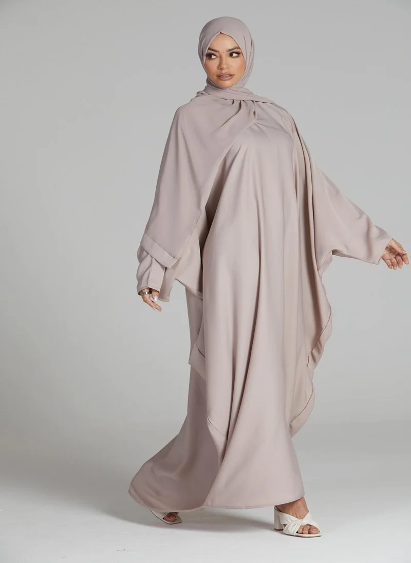NUKHBAA Elegant plain abaya with belt and Hijab-N238A