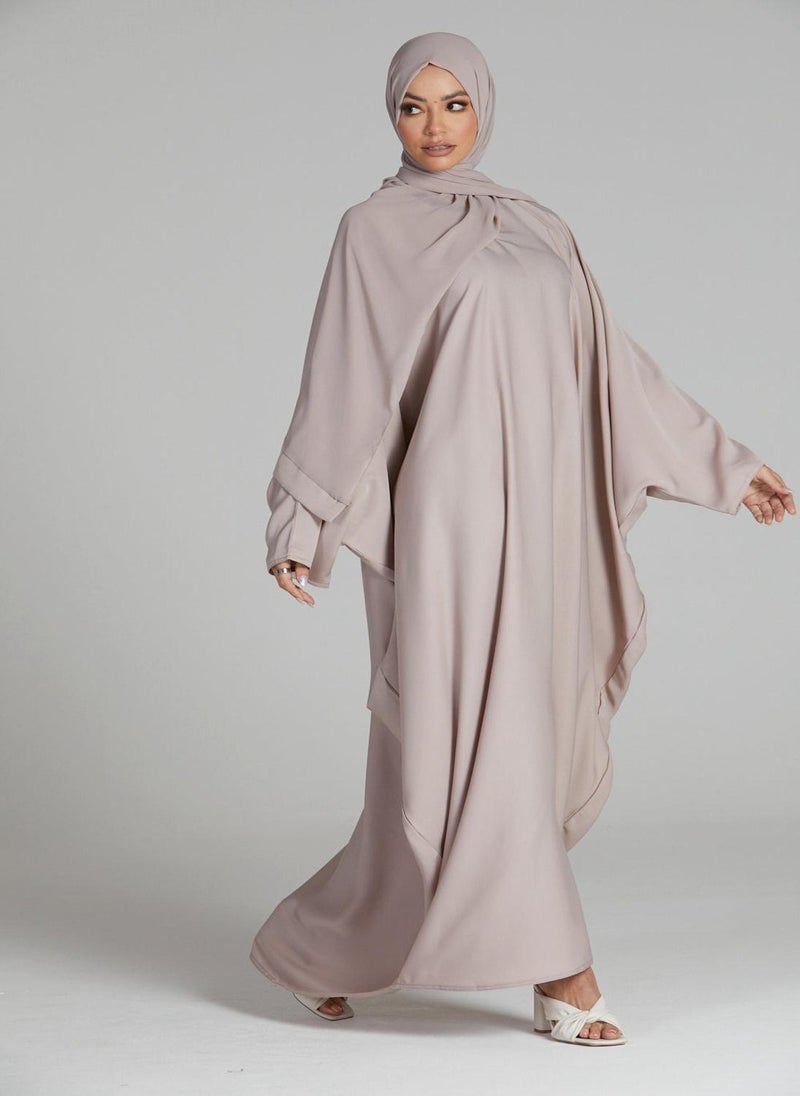 NUKHBAA Elegant plain abaya with belt and Hijab-N238A  - Image 3
