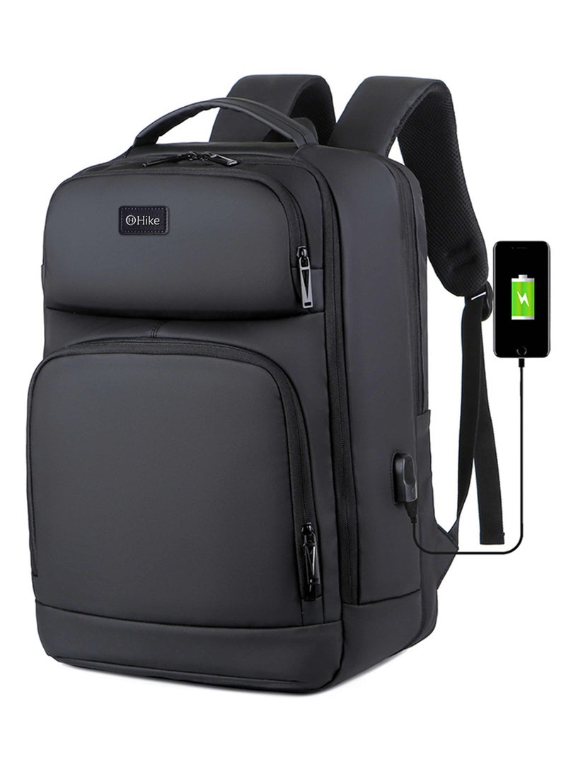 هايك Premium Expandable Casual Backpack Water Resistant Laptop Daypack with Built in USB Port and Separate Laptop Compartment for Men and Women, HKY2206- Black - Image 1