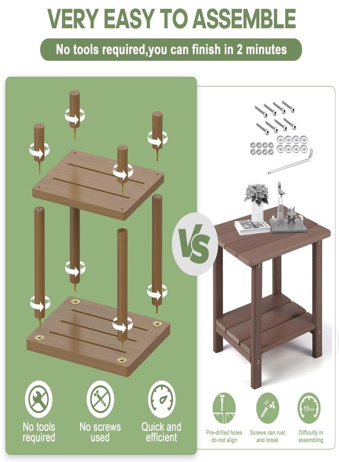 LEJANEOYE Outdoor Side Table, 2-Tier Small Outdoor Table for Patio, Adirondack Side Tables for Outside or Indoor, Bamboo End Table for Pool, Porch, Weather Resistant Easy Maintenance,Brown - Image 3