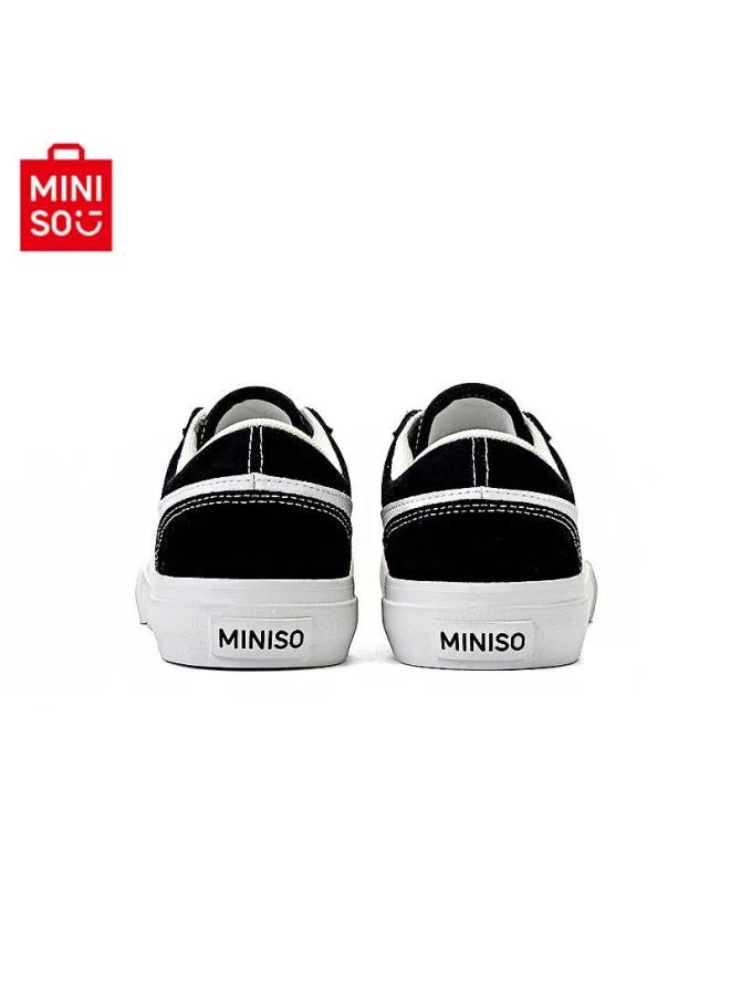 Miniso مينيسو يوني لايتنينج كانفاس أحذية كاجوال تنفسية عالية القيمة لخريف الأزواج كلاسيك أسود أبيض مقاس 41 - Image 4