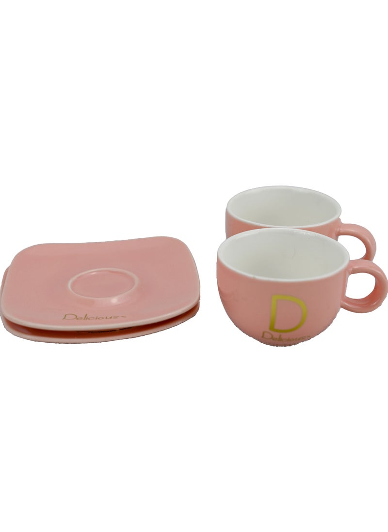 Generic - COFFEE CUP SET, Green-White-Black-Gold Pattern Design Mugs with Saucer, Set of 2 - Image 1