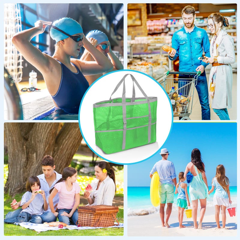 Srise Mesh Beach Tote For Family - Large Beach Bag For Toys & Vacation Essentials - Green - Image 5