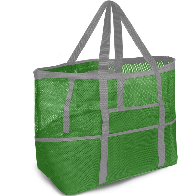 Srise Mesh Beach Tote For Family - Large Beach Bag For Toys & Vacation Essentials - Green - Image 1