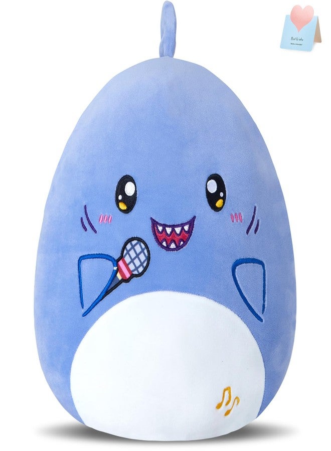 Glow Guards 12'' Shark Plush Pillow Cute Blue Shark Stuffed Animal Holding Microphone Soft Plush Toy Stuffed Animals Birthday Gift for Boys Girls Kids - Image 1