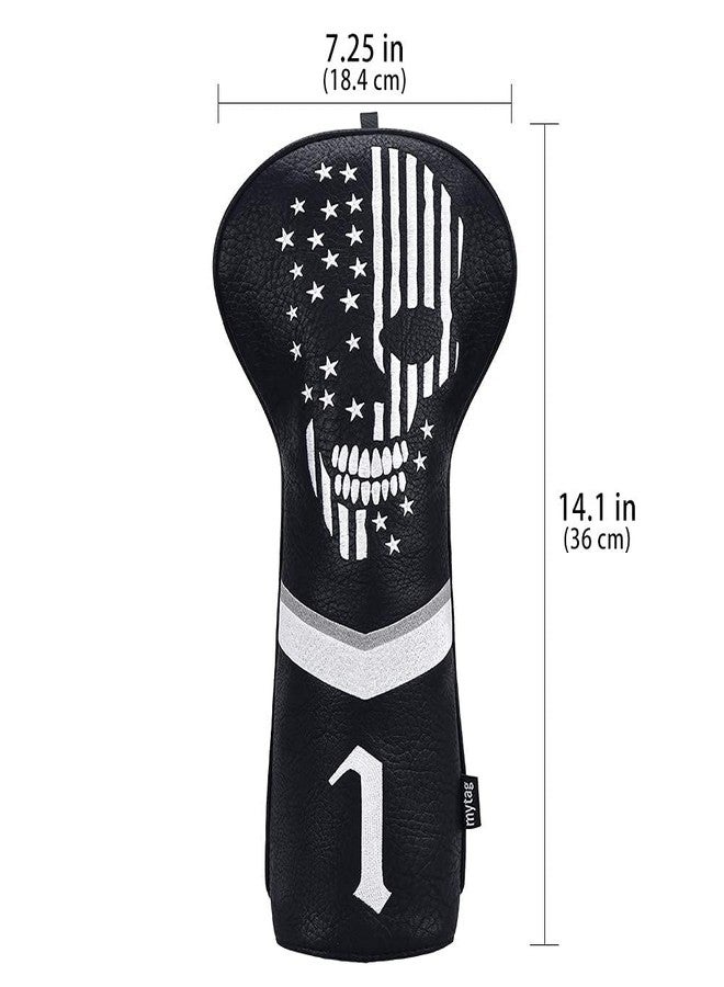 caiobob mytag Golf Skull Skeleton Head Cover Golf Club Black Leather Headcovers Set Fits Driver Fairway Wood Hybrid (1pc Driver Cover) - Image 5