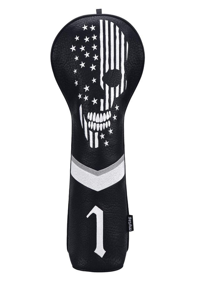 caiobob mytag Golf Skull Skeleton Head Cover Golf Club Black Leather Headcovers Set Fits Driver Fairway Wood Hybrid (1pc Driver Cover) - Image 1