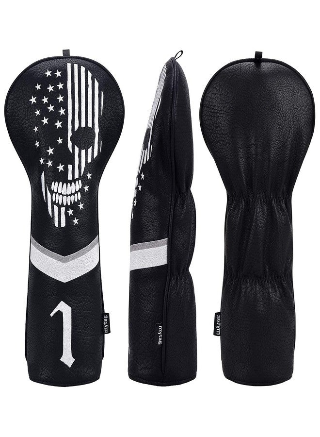 caiobob mytag Golf Skull Skeleton Head Cover Golf Club Black Leather Headcovers Set Fits Driver Fairway Wood Hybrid (1pc Driver Cover) - Image 4