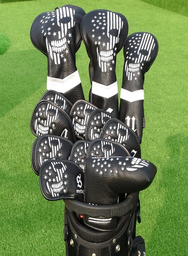 caiobob mytag Golf Skull Skeleton Head Cover Golf Club Black Leather Headcovers Set Fits Driver Fairway Wood Hybrid (1pc Driver Cover) - Image 3