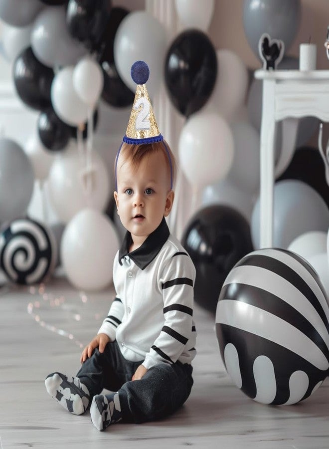 Eoopoon Navy Blue 2nd Birthday Glitter Cone Hat - Sparkling Handmade Cone Hat for Toddler Boys, Ideal for Birthday Parties & Photo Props(Navy Blue Cone2) - Image 3