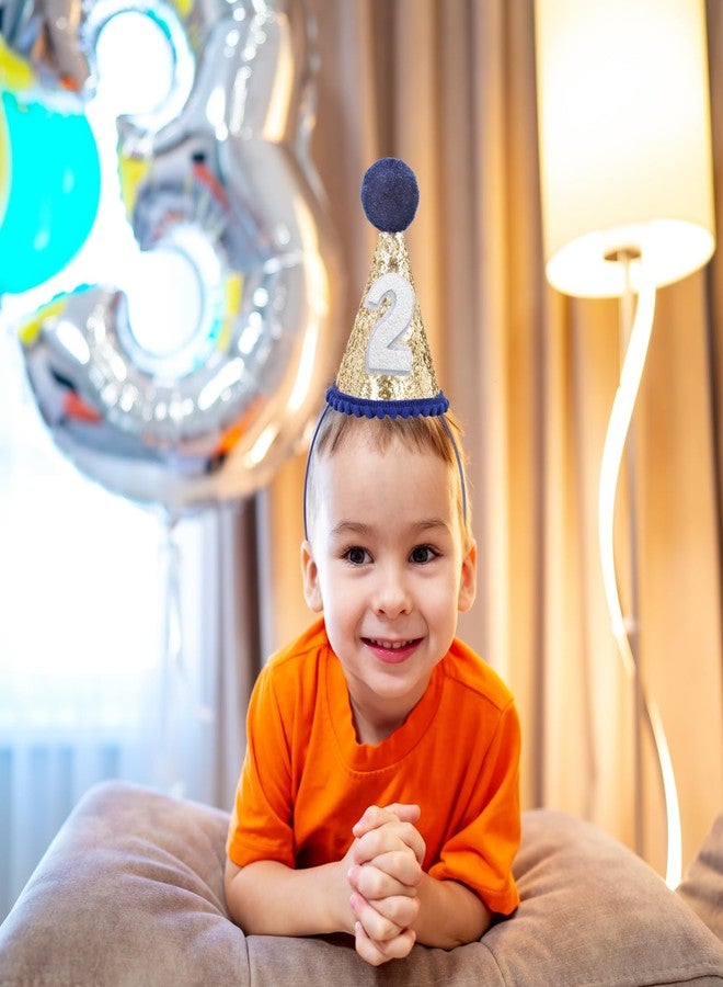 Eoopoon Navy Blue 2nd Birthday Glitter Cone Hat - Sparkling Handmade Cone Hat for Toddler Boys, Ideal for Birthday Parties & Photo Props(Navy Blue Cone2) - Image 4