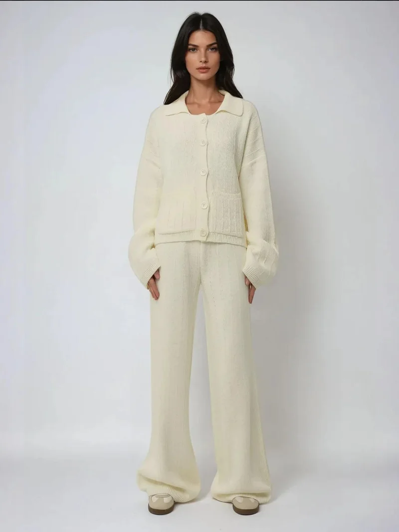 هيكاب بنطلون واسع الساق محبوك بنقوش