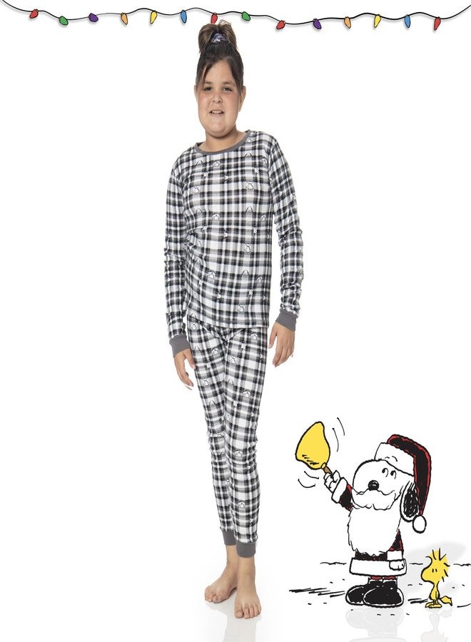 Peanuts Snoopy Family Matching Pajamas Holiday Festive Nightwear Sleepwear 2-Piece Sets for Christmas with Woodstock Charlie Brown Linus for Men Women Kids Baby (Black Plaid, 6M) - Image 3