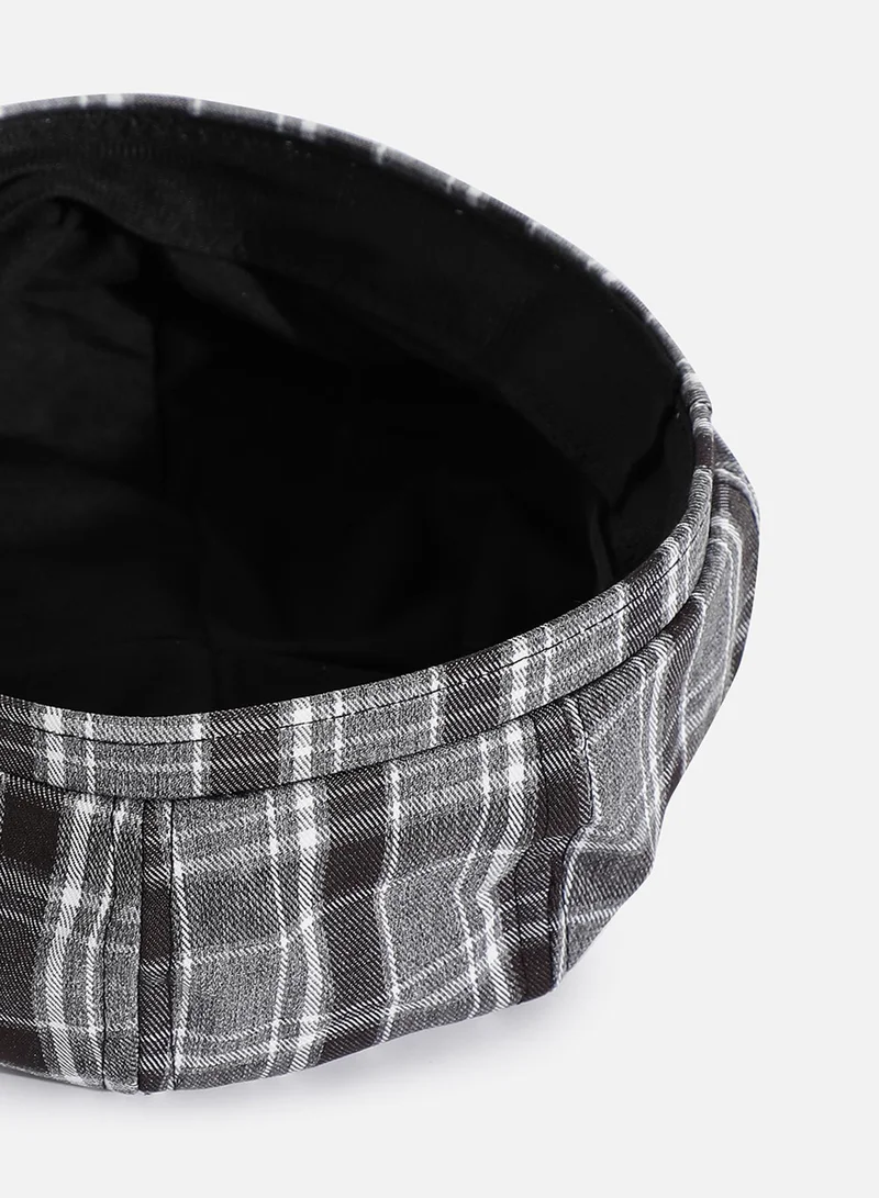 Haute Sauce  Black & Grey Scottish Checked Textured Bakerboy Hat  | Best Price UAE