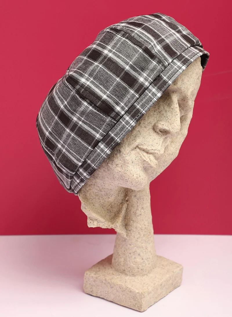 Haute Sauce  Black & Grey Scottish Checked Textured Bakerboy Hat  | Best Price UAE