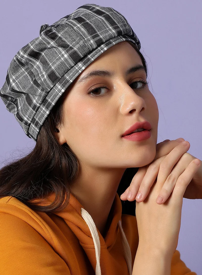 Haute Sauce  Black & Grey Scottish Checked Textured Bakerboy Hat  | Best Price UAE