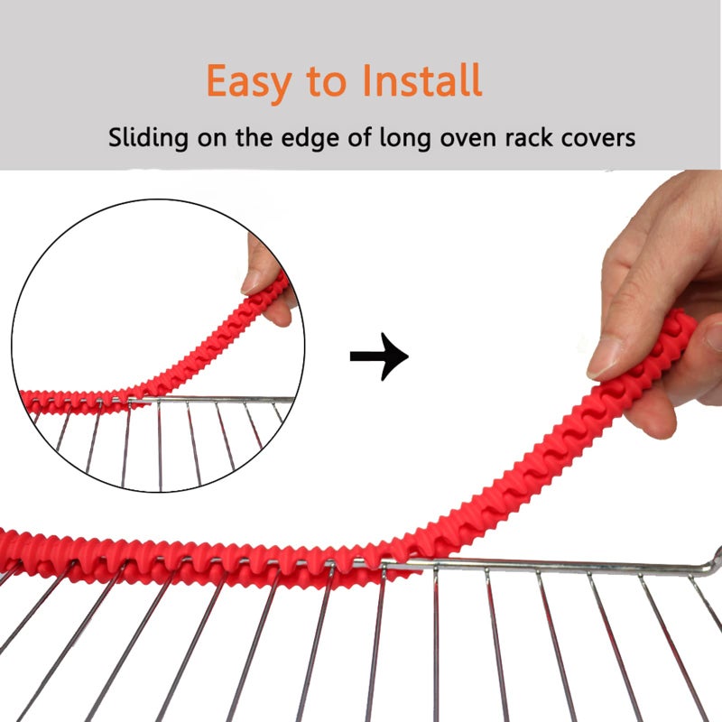LeeYean Oven Rack Shields - 4 Pack Heat Resistant Silicone Oven Rack Cover 14 Inches Long Oven Rack Edge Protector Protect Against Burns And Scars (Red) - Image 5