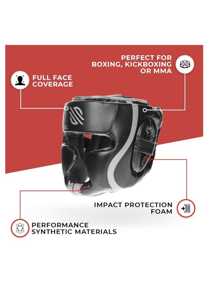 سنابول خوذة ملاكمة أساسية للرجال والنساء – حماية كاملة للوجه، مناسبة للمواي تاي، MMA والملاكمة – أسود، مقاس L/XL - Image 4