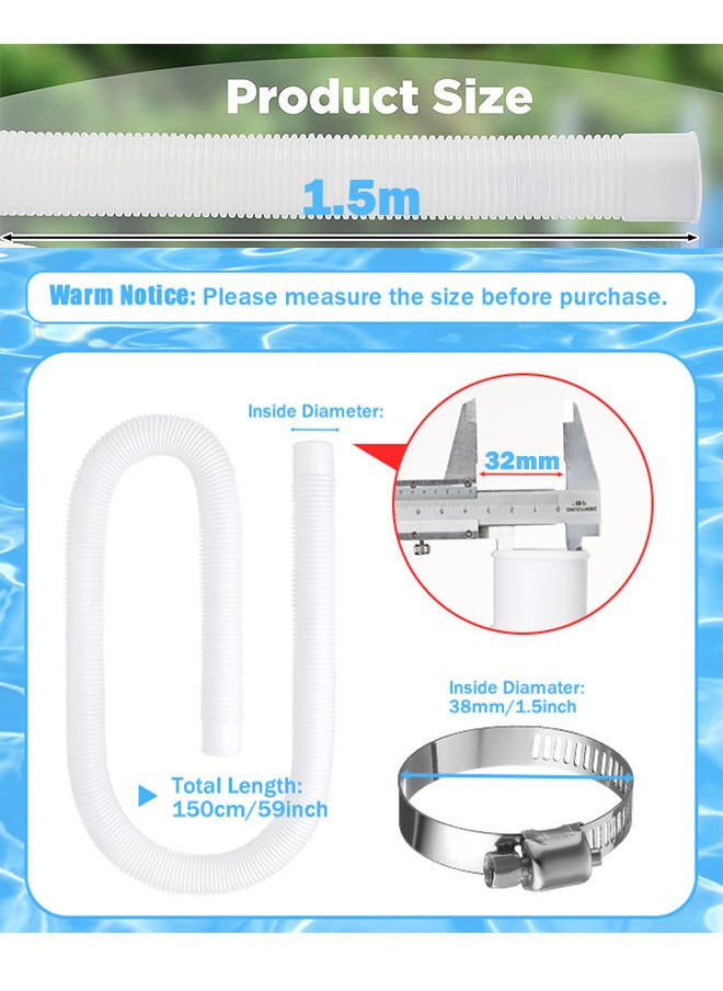 Generic - 2pcs 1.5m Swimming Pool Replacement PE Hoses 32mm Diameter Pool Filter Pump Replacement Hoses with Clamps Compatible with INTEX Pump 330 GPH, 530 GPH and 1000 GPH - Image 1