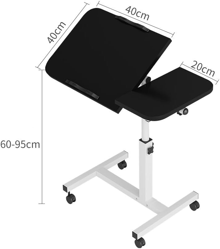 اكسيسن مكتب كمبيوتر محمول قابل للرفع والدوران مقاس 60×40 سم للمنزل والمكتب، وطاولة جانبية متحركة مع بكرات، وحامل كمبيوتر قابل للتعديل، وطاولة جانبية للأريكة، وطاولة قهوة (أبيض) - Image 2