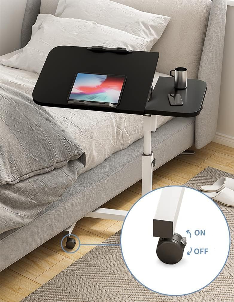 اكسيسن مكتب كمبيوتر محمول قابل للرفع والدوران مقاس 60×40 سم للمنزل والمكتب، وطاولة جانبية متحركة مع بكرات، وحامل كمبيوتر قابل للتعديل، وطاولة جانبية للأريكة، وطاولة قهوة (أبيض) - Image 3