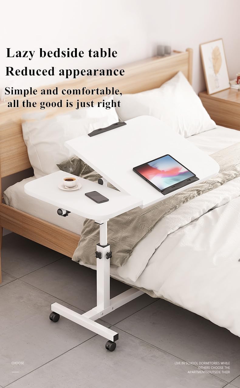 اكسيسن مكتب كمبيوتر محمول قابل للرفع والدوران مقاس 60×40 سم للمنزل والمكتب، وطاولة جانبية متحركة مع بكرات، وحامل كمبيوتر قابل للتعديل، وطاولة جانبية للأريكة، وطاولة قهوة (أبيض) - Image 5