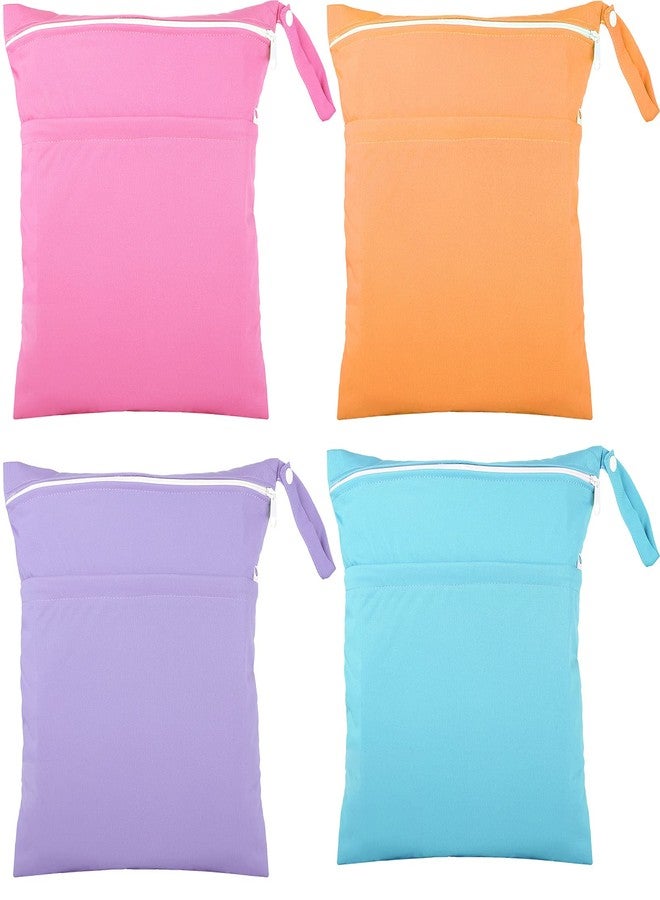 Shappy 4 Pcs Wet Dry Bag for Baby Cloth Diapers Waterproof Wet Bag Washable Travel Reusable with 2 Pocket for Travel Beach Pool(Blue, Purple, Pink, Orange) - Image 1