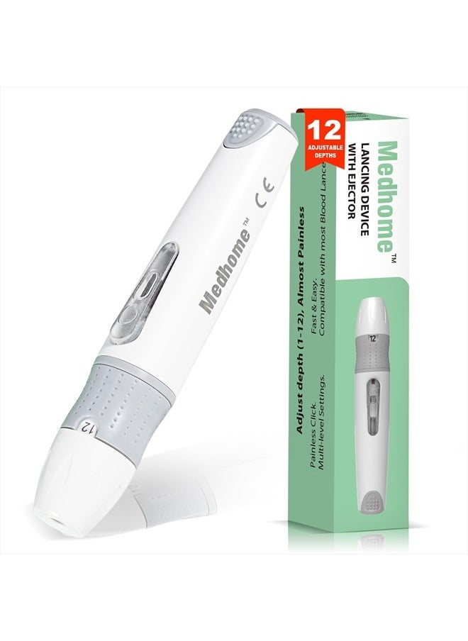 Medhome Lancing Device, with 12 Adjustable Depth Settings, Lancing Device for Diabetes Testing with Push Button Ejector,Minimizing Pain and Discomfort in Blood Glucose Testing - Lancet Device  - Image 1