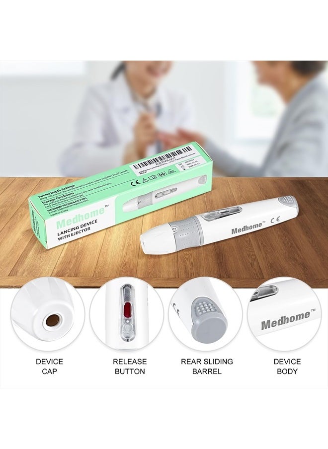 Medhome Lancing Device, with 12 Adjustable Depth Settings, Lancing Device for Diabetes Testing with Push Button Ejector,Minimizing Pain and Discomfort in Blood Glucose Testing - Lancet Device  - Image 2