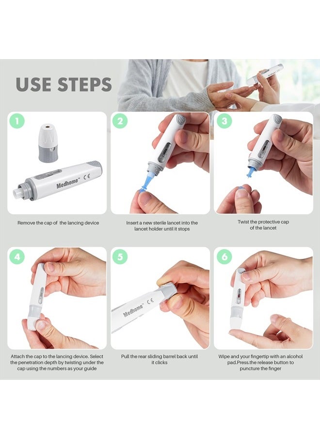 Medhome Lancing Device, with 12 Adjustable Depth Settings, Lancing Device for Diabetes Testing with Push Button Ejector,Minimizing Pain and Discomfort in Blood Glucose Testing - Lancet Device  - Image 3