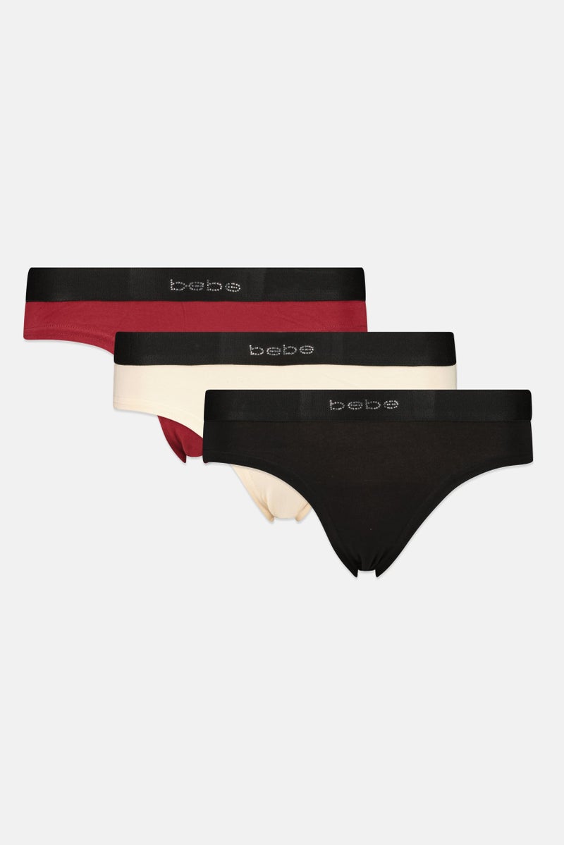 bebe Women 3  pec Brand Logo Cheeky Panties, Multicolor - Image 1