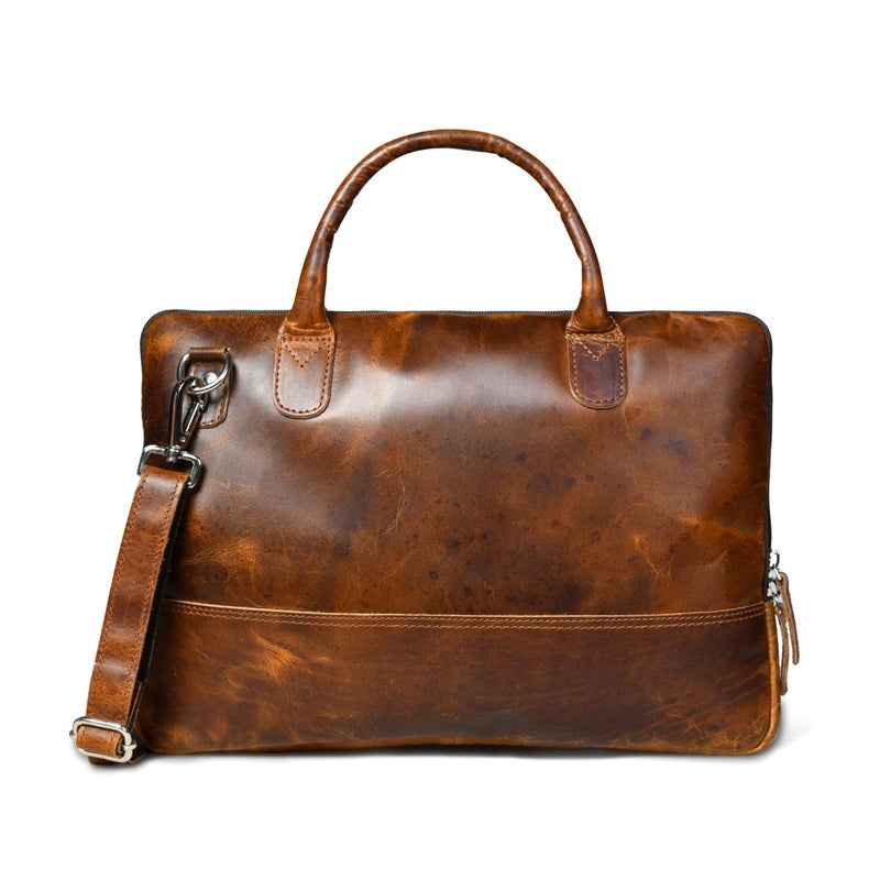 MaheTri Modernist Genuine Leather Laptop Bag (Up to - 15.6") for Men & Women | Unisex Lightweight Leather Briefcase with Adjustable Strap | Multiple card Slots With Zipper Pockets - Image 5