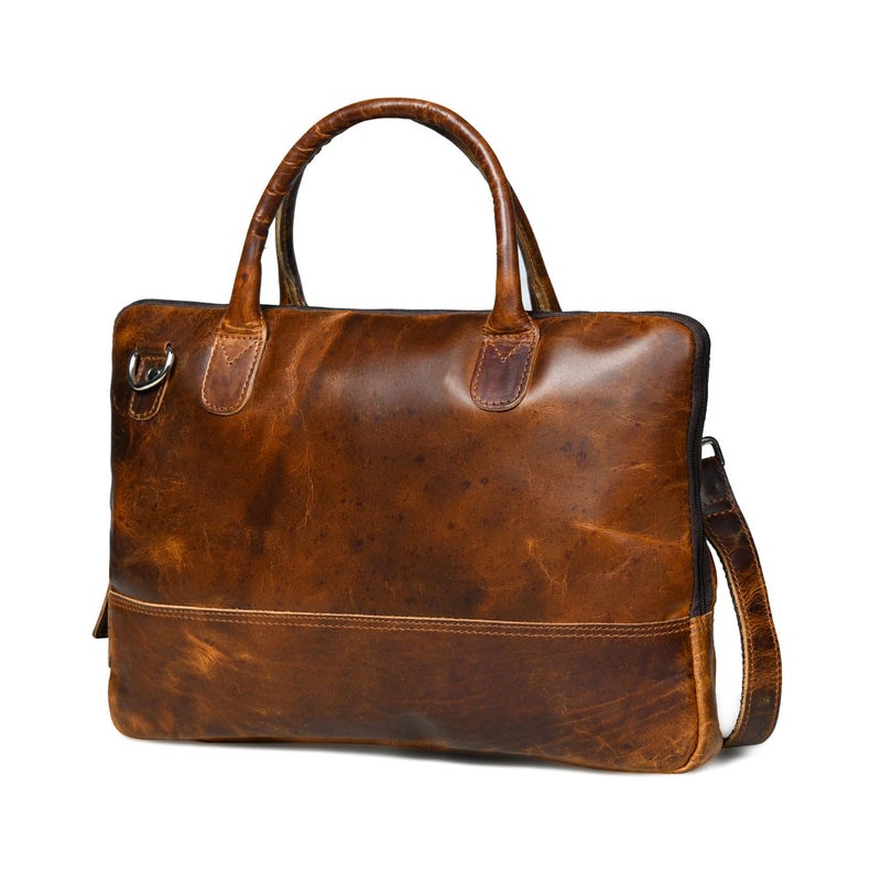 MaheTri Modernist Genuine Leather Laptop Bag (Up to - 15.6") for Men & Women | Unisex Lightweight Leather Briefcase with Adjustable Strap | Multiple card Slots With Zipper Pockets - Image 1