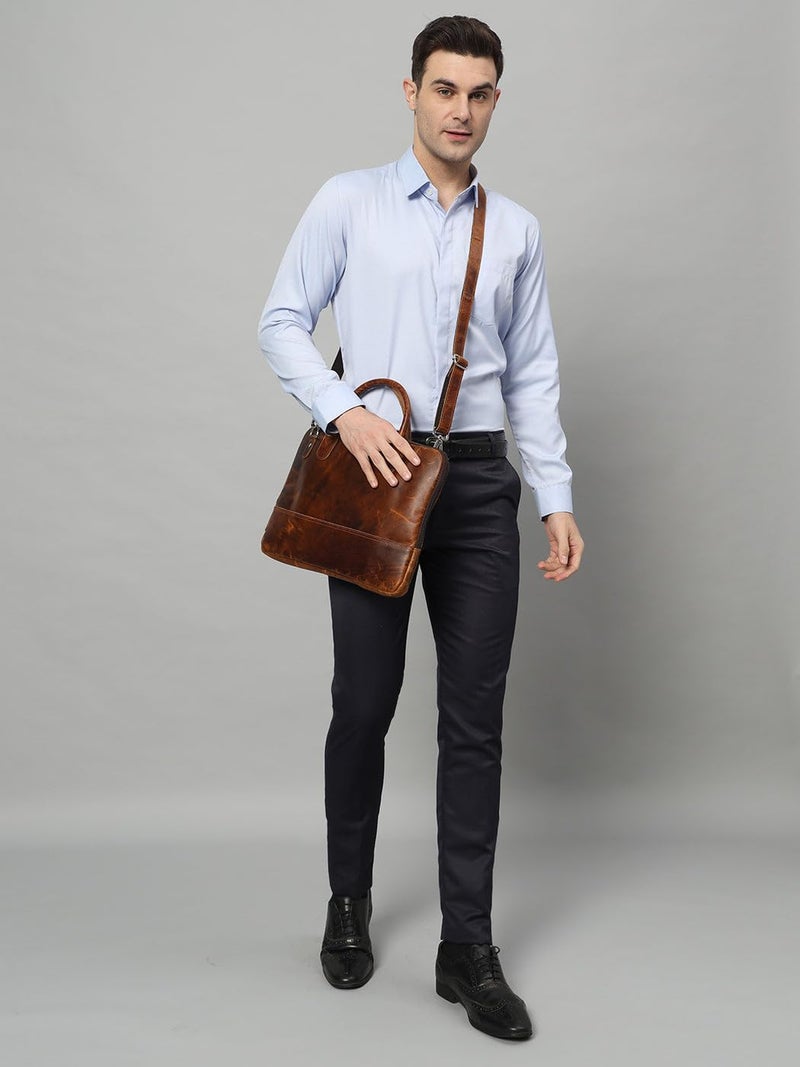 MaheTri Modernist Genuine Leather Laptop Bag (Up to - 15.6") for Men & Women | Unisex Lightweight Leather Briefcase with Adjustable Strap | Multiple card Slots With Zipper Pockets - Image 4