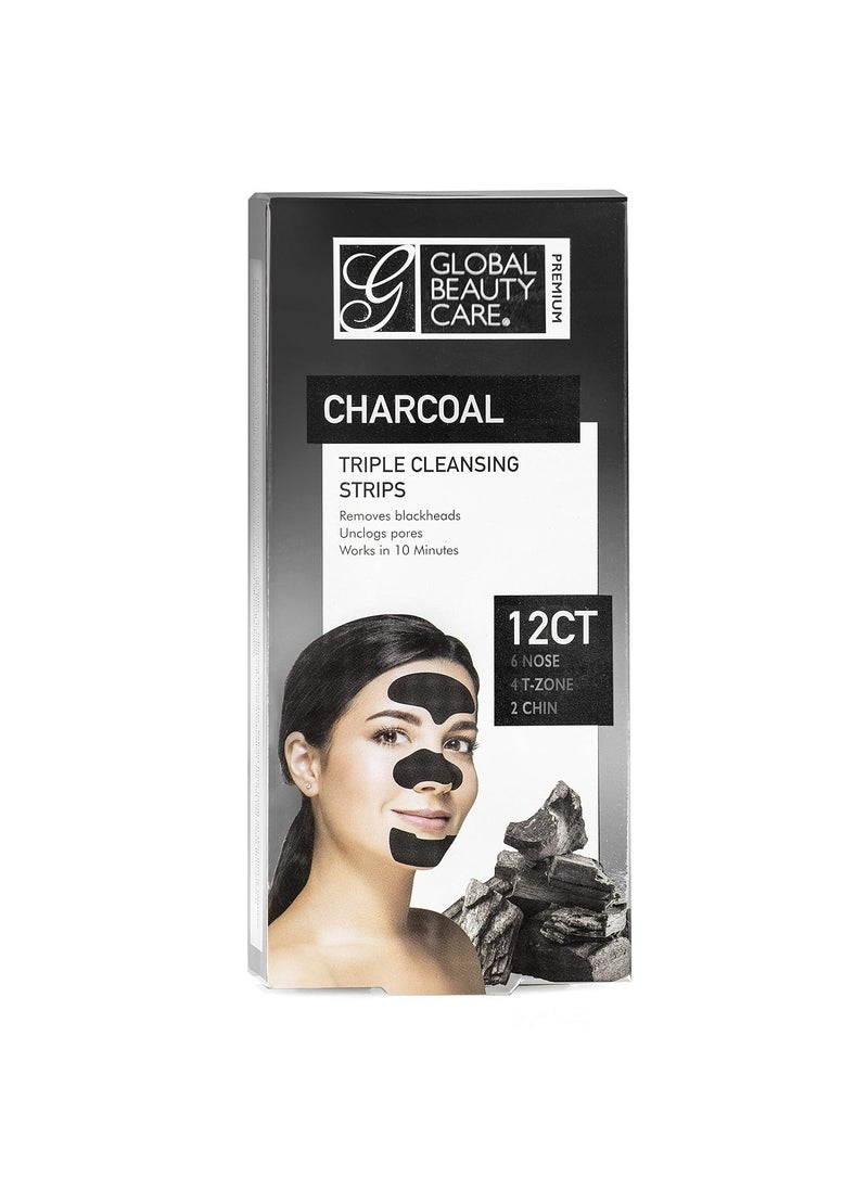 Global Beauty Care - Global Beauty Care Premium Triple Zone Cleansing Strips of Activated Charcoal Nose Strips For Blackheads Removal Nose  Forehead TZone  Chin Charcoal Blackhead Remover Strips  12 Ct - Image 1