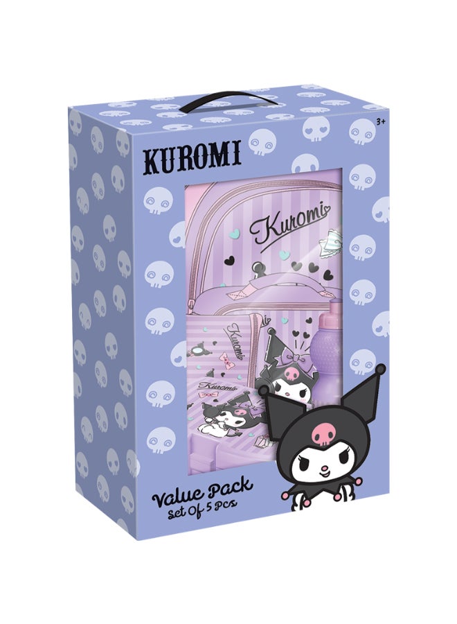 Sanrio Kuromi 5 in 1 Value Pack (16" Trolley Bag with Lunch Box, Lunch bag, Water Bottle and Pencil Case) - Image 1