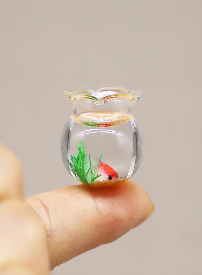 RillyRellow Dollhouse Fish Tank, Miniature Round and Square Goldfish Tank, Mini Miniature Goldfish Aquarium, for Dollhouse Miniature, Fairy Garden, Diorama Decoration (Round Tank) - Image 1