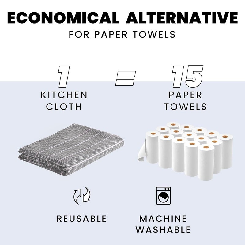 Zeppoli Classic Kitchen Towels - 6 Pack 100% Natural Cotton Kitchen Towel Set  Reusable Wash Cloths  Absorbent Dish Towels  Machine Washable Hand Towels  Kitchen Essentials  20  x 28  - Gray VAR - Image 3