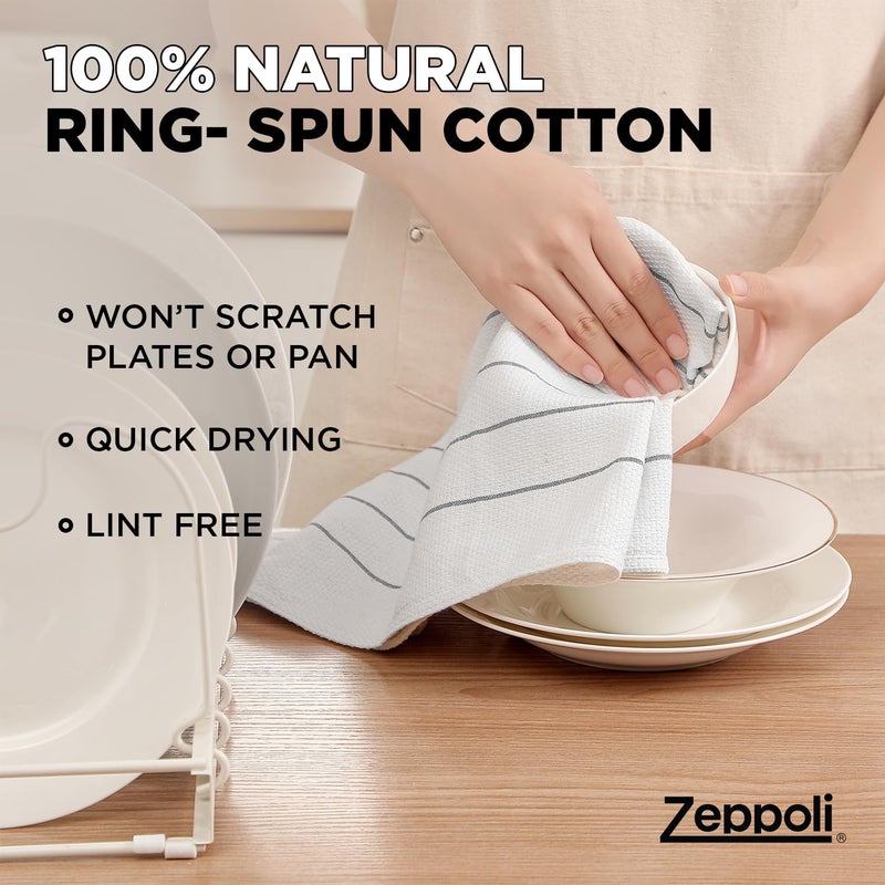 Zeppoli Classic Kitchen Towels - 6 Pack 100% Natural Cotton Kitchen Towel Set  Reusable Wash Cloths  Absorbent Dish Towels  Machine Washable Hand Towels  Kitchen Essentials  20  x 28  - Gray VAR - Image 4